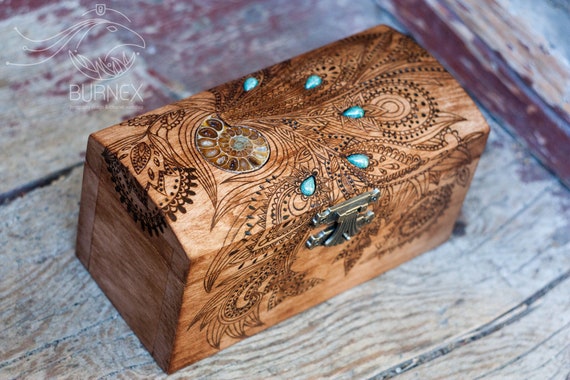 Wooden Vintage Jewelry Box Custom Keepsake Box With Ammonite -  Canada