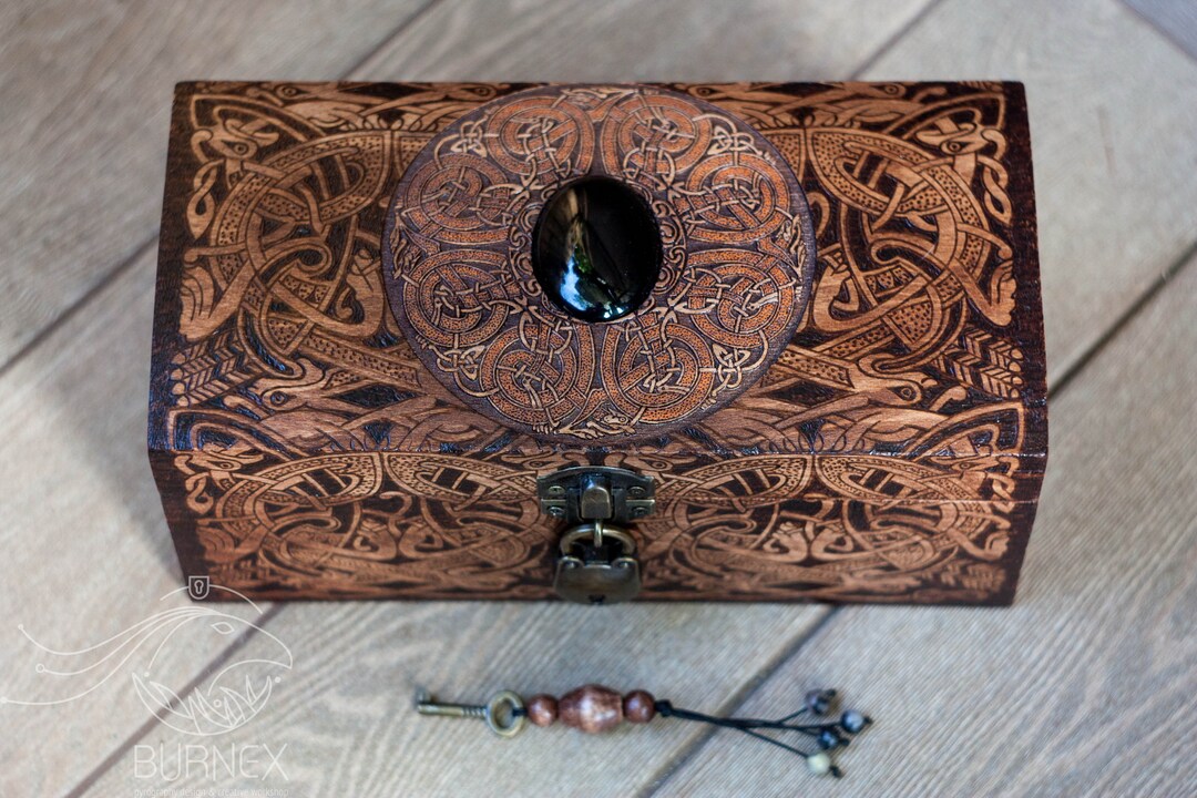 Vintage Wooden Celtic Jewelry Box Custom Engraved Box Craft Work Wooden