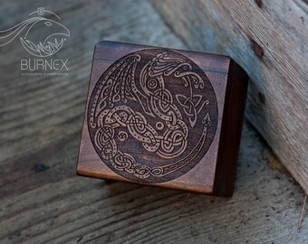 Nordic Celtic Dragon Wood Box: Pyrography Jewelry Box