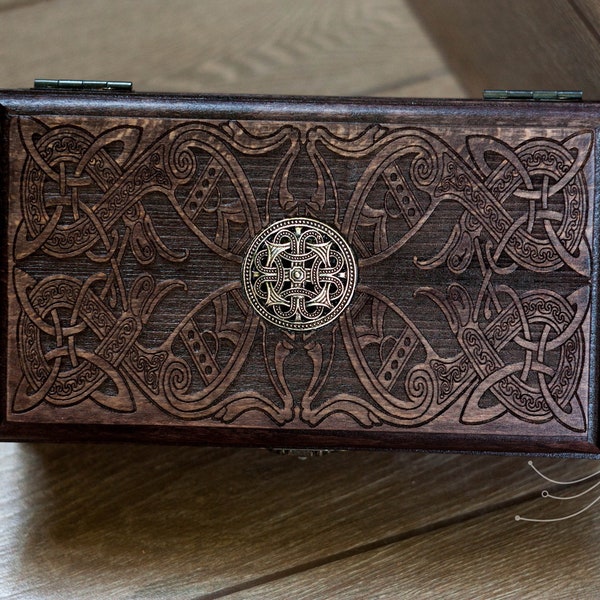 Celt metal shield | Vintage celtic chest | wooden jewelry box | rustic design box