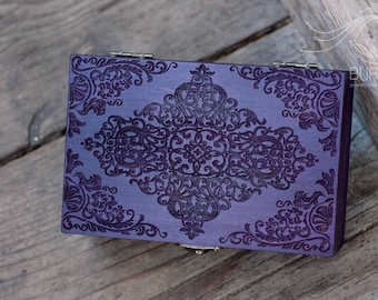 Boîte de tarot en bois brûlée sur bois : boîte à bijoux souvenir gravée