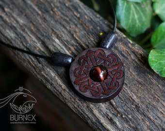 Celtic knot necklace | wooden pendant charm with tiger eye stone | wooden jewelry