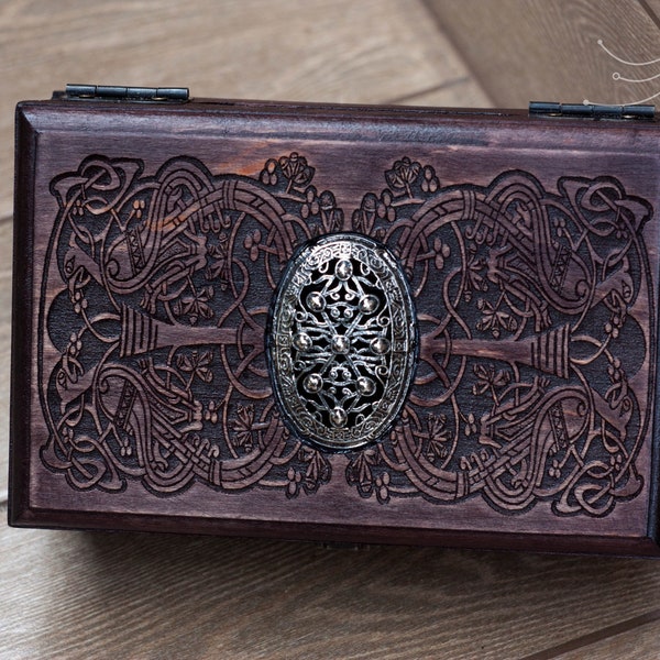 Сelt metal shield box | Vintage celtic chest | wooden jewelry box | rustic design box