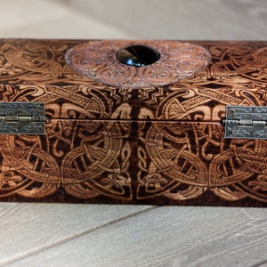 Vintage wooden celtic jewelry box custom engraved box craft work wooden chest 画像 6