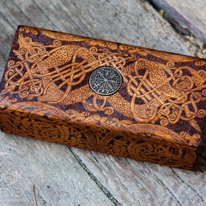 Vegvisir metall | Vintage celtic chest | wooden jewelry box | rustic design box