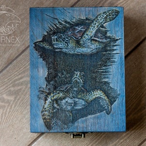 Caja grabada de tortugas marinas / Caja de Tarot personalizada de madera / caja de recuerdo / caja grabada