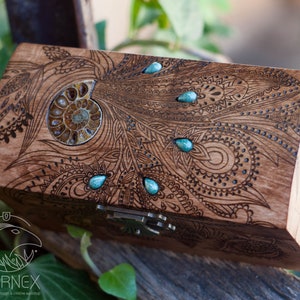 Wooden vintage jewelry box custom keepsake box with ammonite engraved wooden box image 7