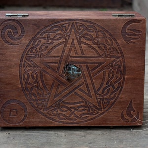 Pentagram wooden altar box Pentacle Stash box Wicca Wiccan vintage jewelry box Tarot box image 8