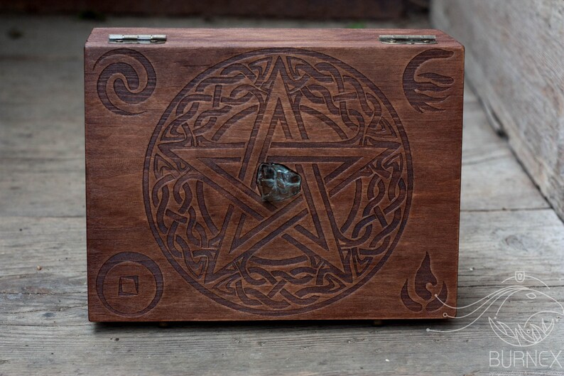 Pentagram wooden altar box Pentacle Stash box Wicca Wiccan vintage jewelry box Tarot box image 8