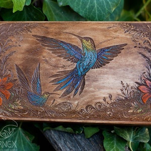 Belle boîte pour colibris | boîte en bois gravée | boîte à bijoux vintage personnalisée | boîte de tarot | boîte à souvenirs