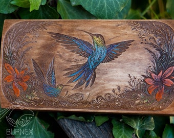 Hummingirds birds themed wooden vintage jewelry box, personalized  case
