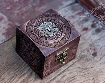 Metallo Yggdrasil / Albero della vita / Baule celtico vintage / Portagioie in legno / Scatola dal design rustico