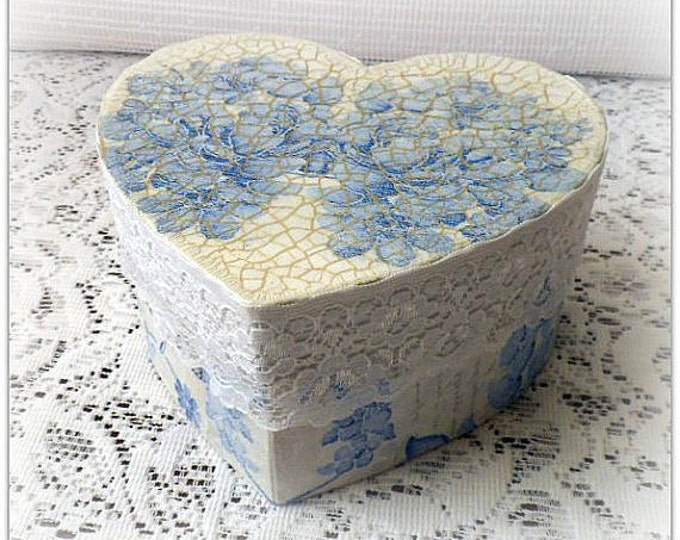 Decoupage Heart Box , Wedding Box , Jewelry Box , Vintage Style Box , Gift Box , Decoupaged Box