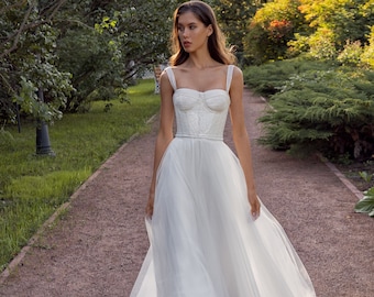 Handmade A-line Wedding gown, Modern and Stylish Wedding Dress