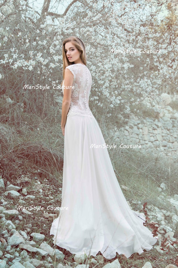 Designer Wedding Gown Bohemian Wedding Dress Lace Back Dress Etsy