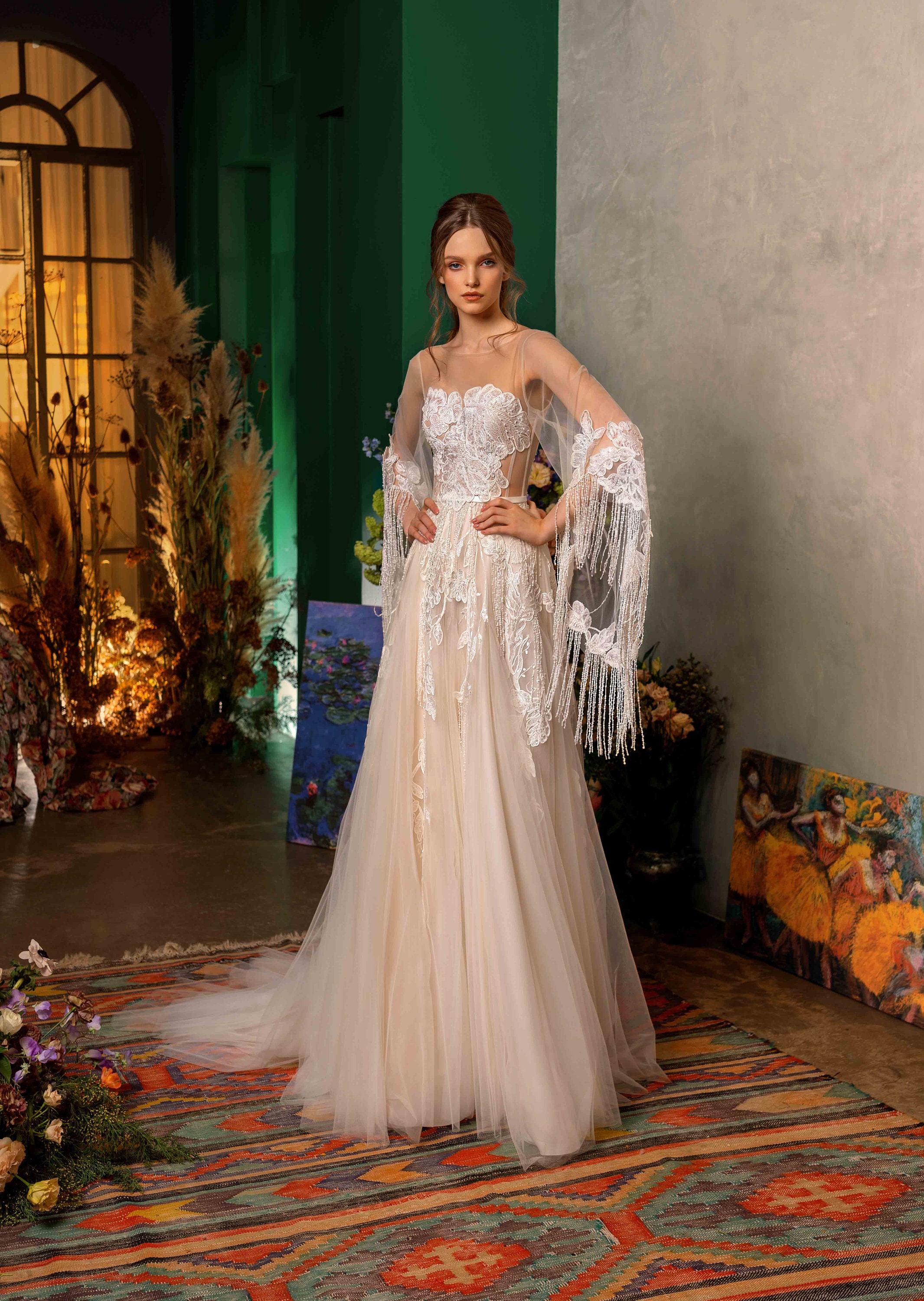 boho a line wedding dress with sleeves