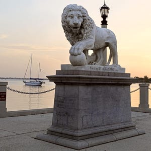 St. Augustine, Florida Photography - Lion guarding the Bridge of Lions, Fine Art Photograph