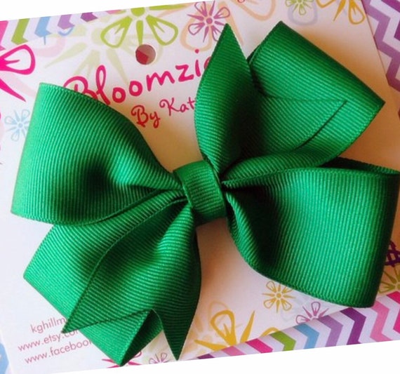 Girls Green 3 Inch Handmade Hair Bow