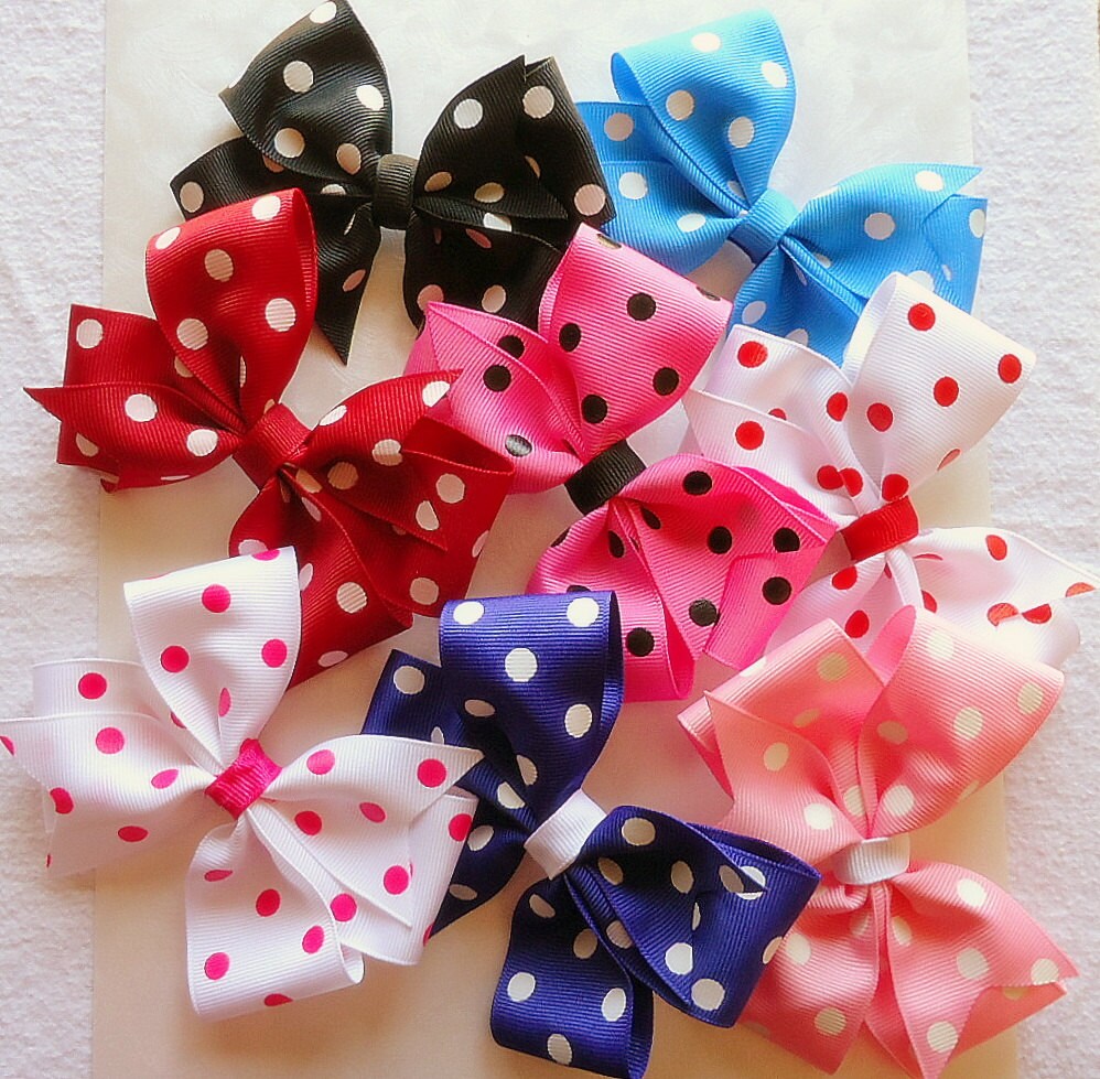 Girls Assorted Polka Dot Hair Bows Set of 8 | Etsy