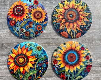 Sunflower Ceramic Coasters - Set of 4 - Floral Home Decor