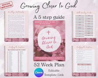 Editable Canva Bible Study | 52 Week Reading Plan + Tracker (Digital Download)