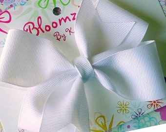 Girls 3 Inch Handmade White Hair Bow