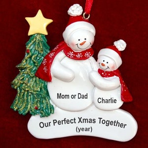Personalized Single Parent Christmas Ornament Snowman Hugs 1 Child