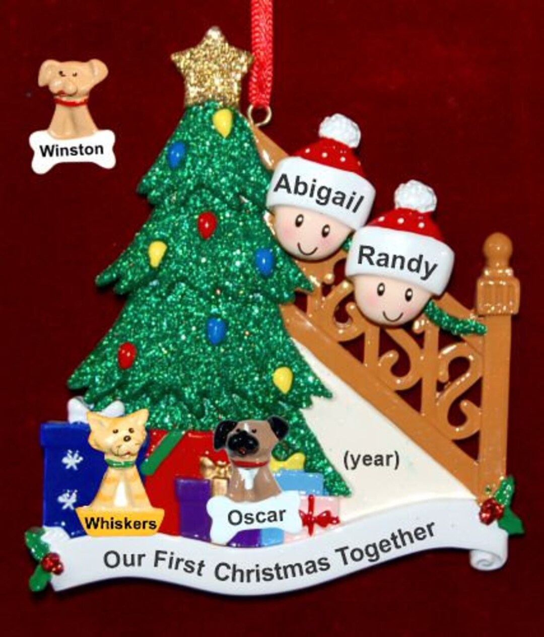 Personalized Family of 2 Ornament for Couple Xmas Tree With 2 Dogs ...
