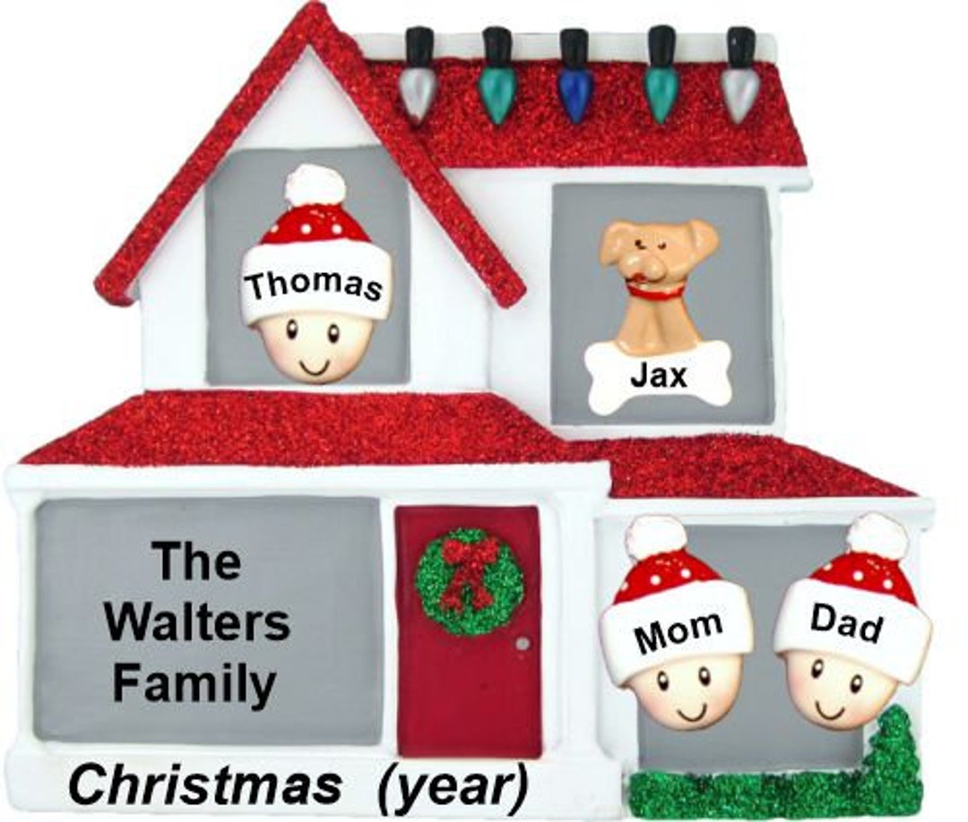 Personalized Family of 3 Ornament Home for Xmas With 1 Dog, Cat or Pet