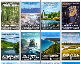 National Park Postcards (Series E) Travel Souvenirs | WPA National Park Postcards | Parks Vintage Postcards | Set Of National Park Postcards