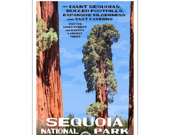 Sequoia National Park Poster WPA Style | 13x19" | California Wall Art | Outdoor Photography | Sequoia Décor | Wall Hanging For Nature Lovers