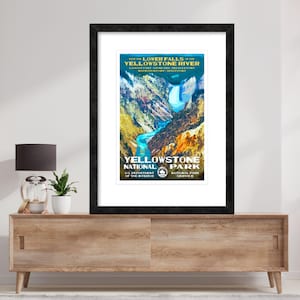 Yellowstone National Park Poster WPA-Style, National Park Photography Print, Montana Scenery Poster, Vintage Nature Art, Landscape Posters