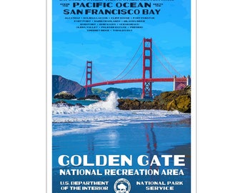 Golden Gate National Recreation Area WPA Style Poster | 13"x19" | Marin Headlands Poster | San Francisco Bay Poster | Ocean View Photography