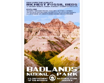 Badlands National Park WPA-style Poster | 13 x 19" | South Dakota Landscape | Badlands Landscape | Western-themed Poster | Rustic Home Décor