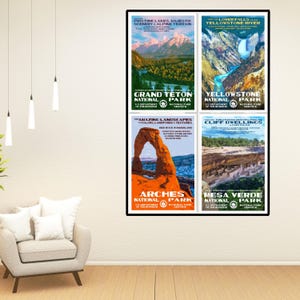 Vintage WPA Style National Park Poster Set of 4, Scenic Landmark Prints Office Accents, Retro Travel Art, Outdoor Adventure Home Wall Decor