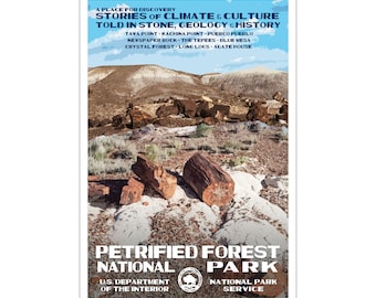 Petrified Forest National Park WPA-style Poster | 13x19" | Arizona Poster | Geological Wonders | Landscape Art | Wood Print | FREE SHIPPING!