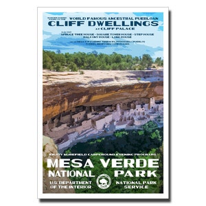 Mesa Verde National Park Poster WPA style 13x19 Mesa Verde Vintage Poster Mesa Verde Artwork Colorado Travel Art FREE SHIPPING image 1