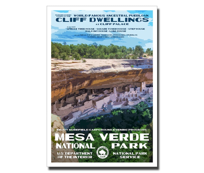 Mesa Verde National Park Poster WPA style 13x19 Mesa Verde Vintage Poster Mesa Verde Artwork Colorado Travel Art FREE SHIPPING image 1