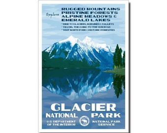 Glacier National Park Poster | WPA Style | 13" x 19" | Outdoor Alpine Adventure Art | Mountain Vista Wall Art | Hiking Gift | FREE SHIPPING!