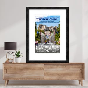 Póster estilo WPA del Monumento Nacional Monte Rushmore, objeto de colección de viajes del Monte Rushmore, decoración de aventuras para el hogar, tapiz de parques nacionales