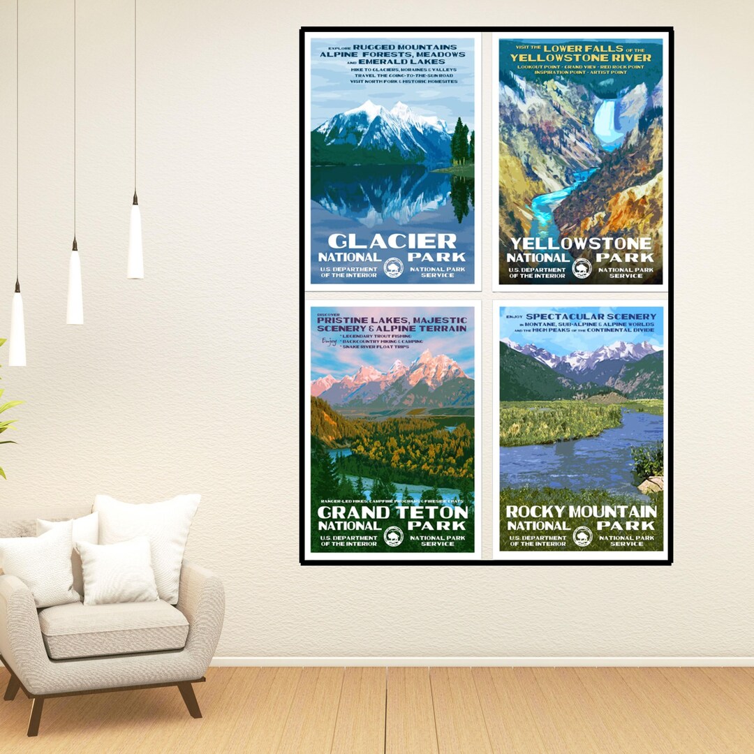 National Park Poster Set, WPA Style Travel Prints, 13x19 - Etsy