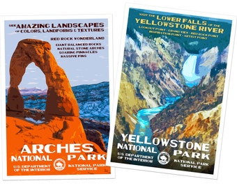 Get 2 National Park Posters | Two Poster Bundle | Any 2 National Park Posters | National Park Gifts | Vintage National Park WPA-style Prints