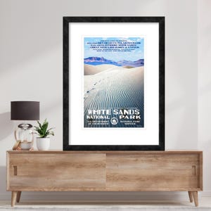Póster original del Parque Nacional White Sands, arte vintage inspirado en el WPA, regalo para amantes de la naturaleza, impresión fotográfica de Nuevo México para el hogar y la oficina.