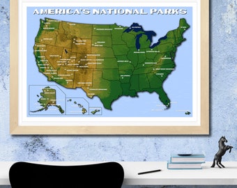 America's National Park Map Poster (Updated with all 61 National Parks!) WPA-style | 13x19" | Camping and Hiking Trail Map | FREE SHIPPING!