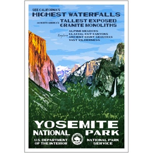 Yosemite National Park Poster WPA style 13 x 19 California Art Mountain Arts Nature Décor Gift Ideas For Hikers image 1