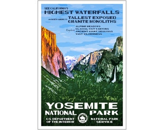 Yosemite National Park Poster | WPA style 13" x 19" | California Art | Mountain Arts | Nature Décor | Gift Ideas For Hikers