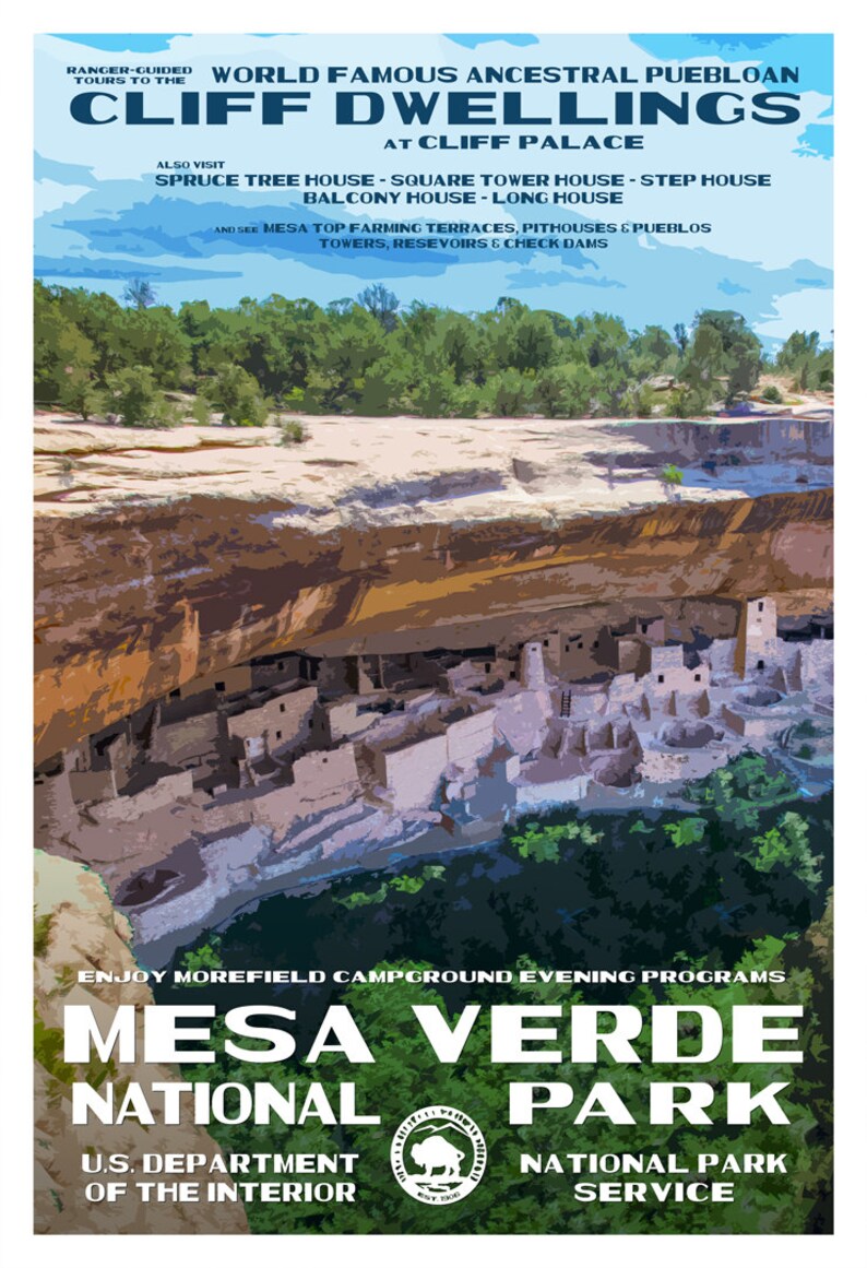 Mesa Verde National Park Poster WPA style 13x19 Mesa Verde Vintage Poster Mesa Verde Artwork Colorado Travel Art FREE SHIPPING image 2