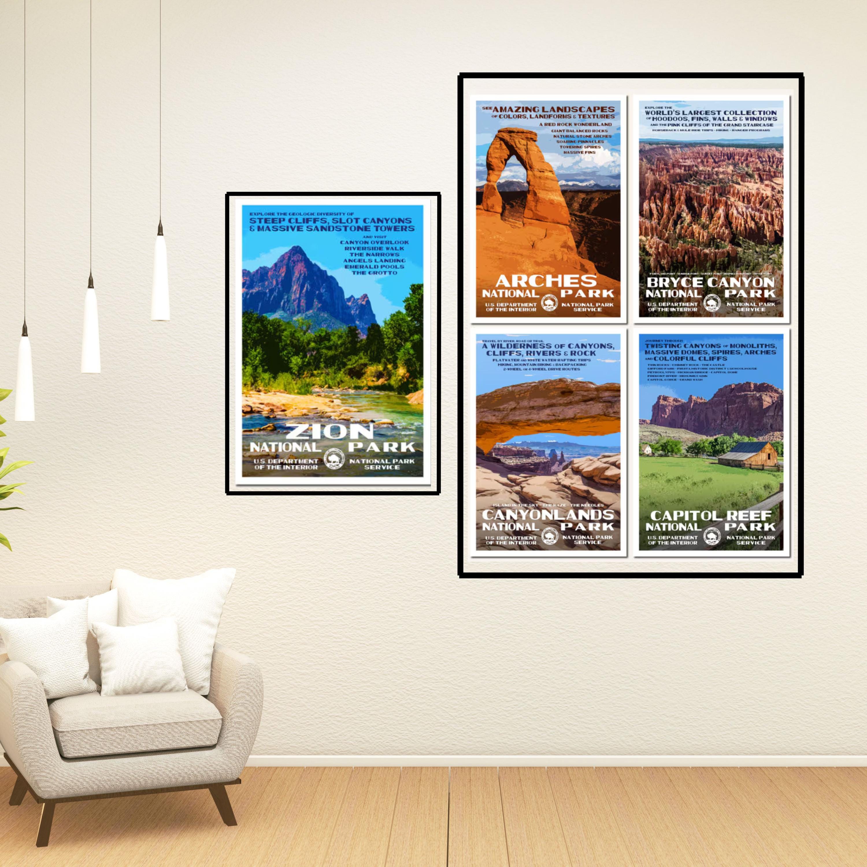 Utah Mighty Five National Park Poster Collection, WPA Vacation Souvenir Art, Vintage Retro Scenic Travel Outdoor Adventure Wall Print Decor