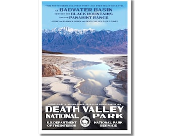 Death Valley National Park; Badwater Basin Poster | Vintage WPA-Inspired Artwork | Great Basin Print | Nature Wall Décor | Desert Wall Décor