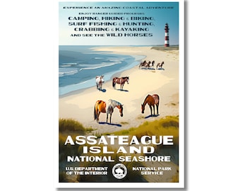 Original Assateague Island National Seashore Poster | Vintage WPA-Inspired Artwork | Assateague Horses Poster | Assateague Island Photograph